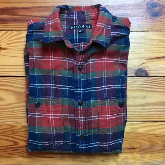 J. Crew Mercantile Orange Blue Green Flannel Plaid Button Down Top, EUC, S - Picture 11 of 13